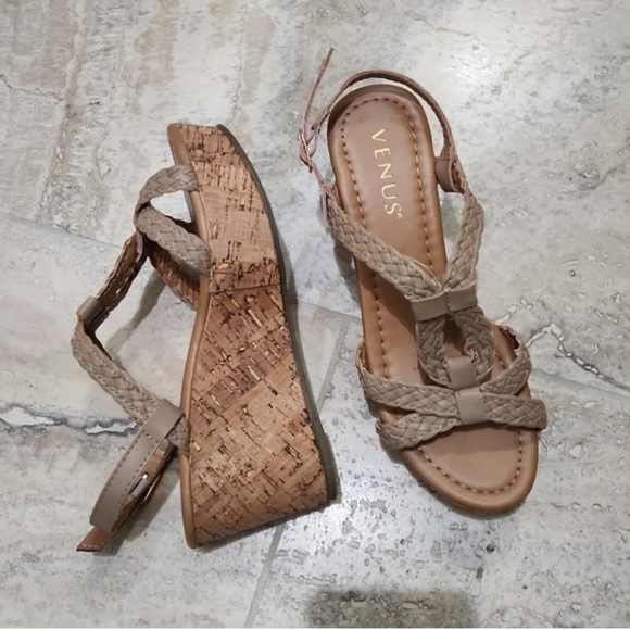 VENUS Shoes - NEW Braided Strappy Cork Wedge Sandles